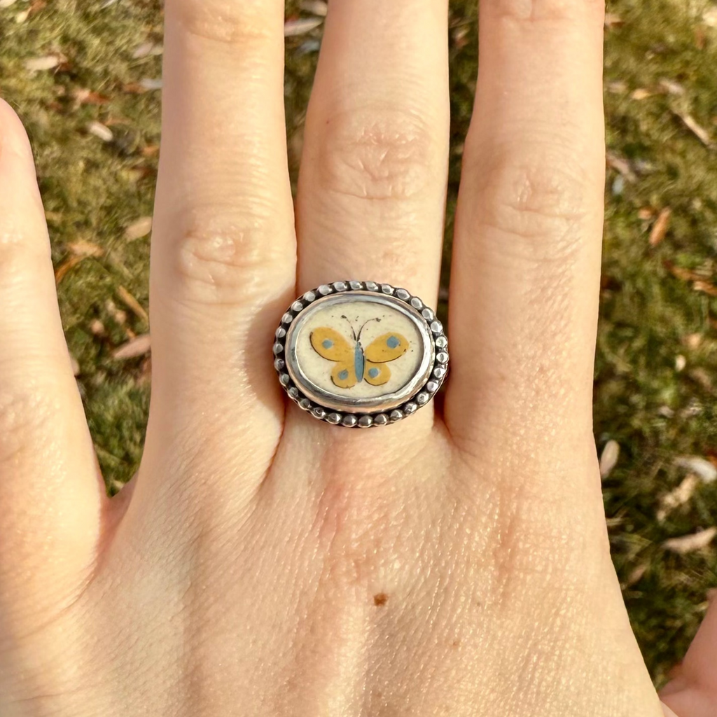Yellow Butterfly Ring - Size 9